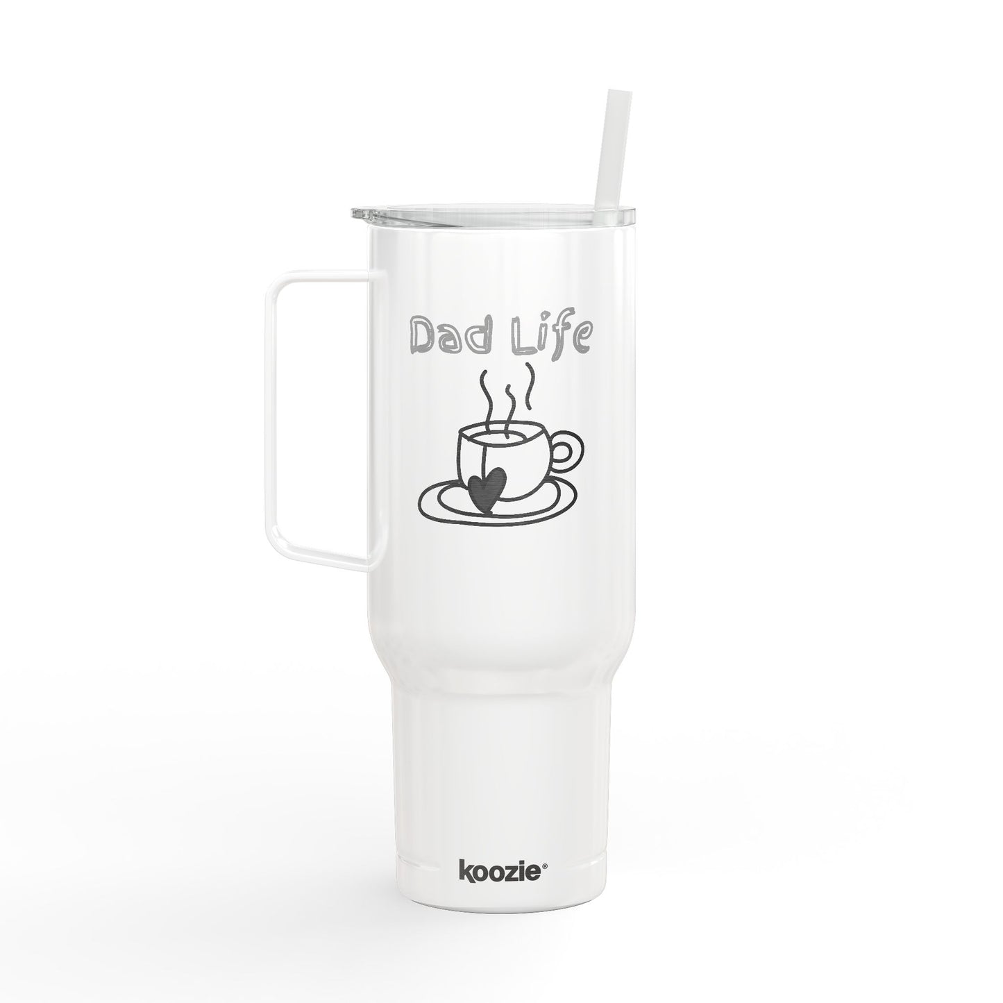 Dad Life – Because Coffee is Life | Engraved 40oz Insulated Tumbler with Handle & Straw