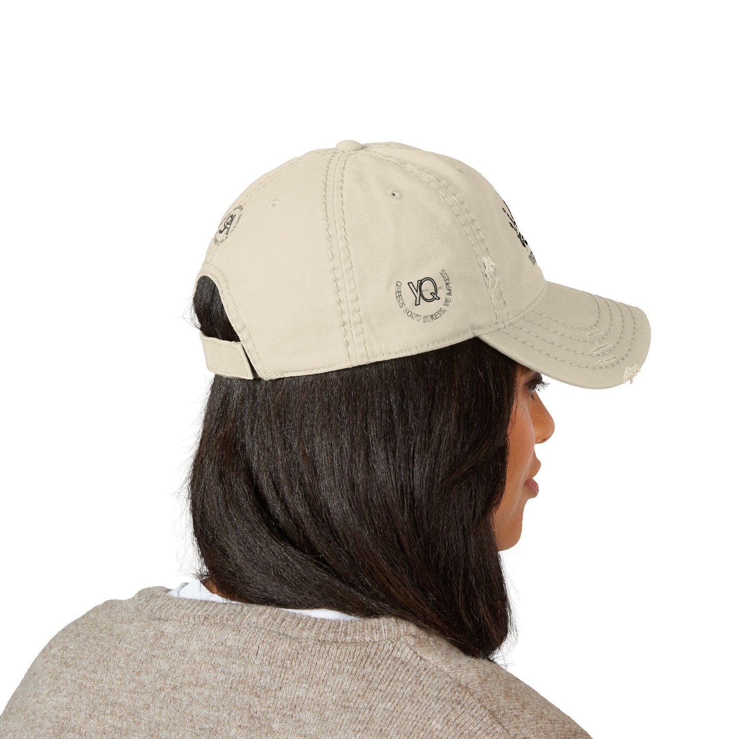 Young Queen Distressed Cap Khaki – Trendy Casual Hat for Everyday Royalty
