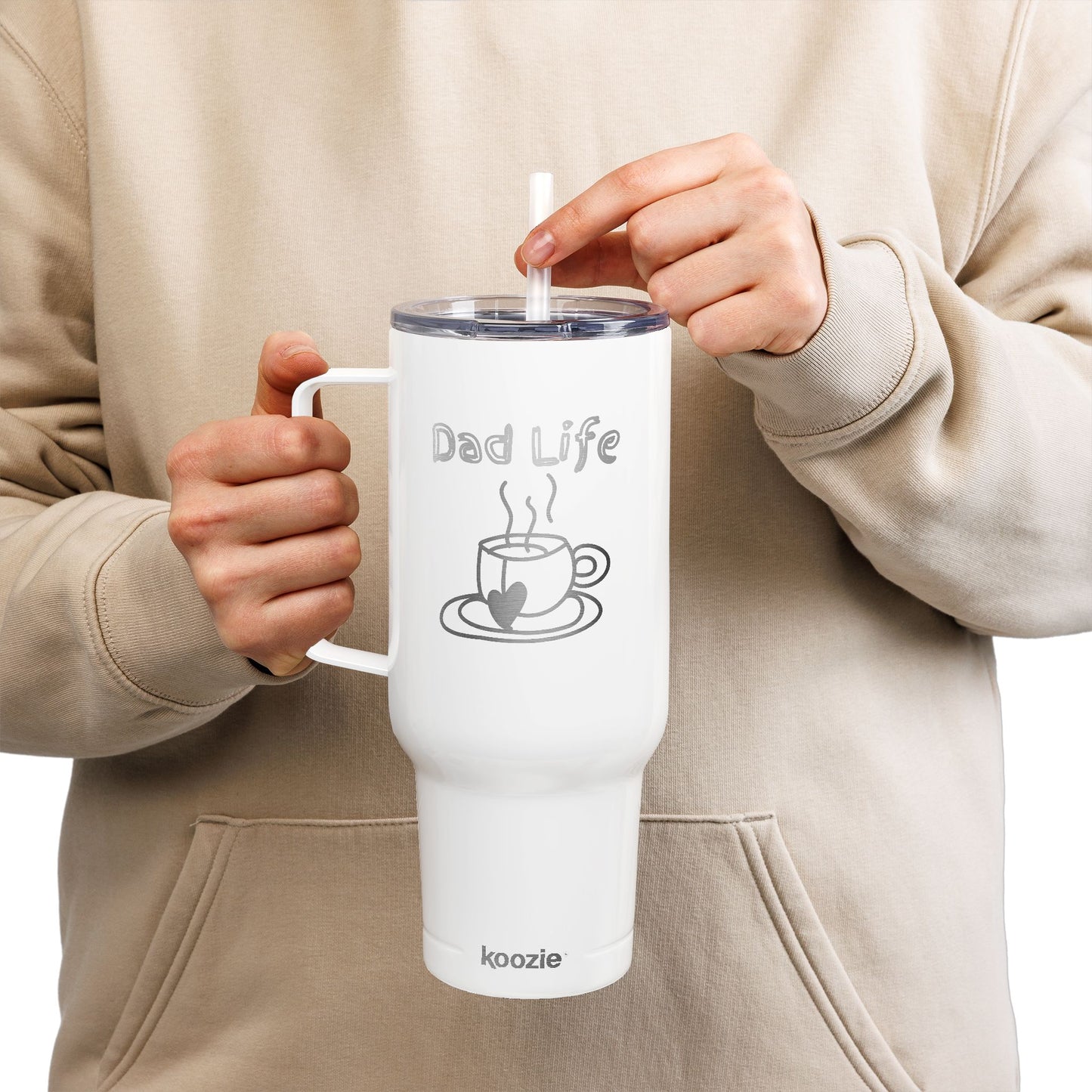 Dad Life – Because Coffee is Life | Engraved 40oz Insulated Tumbler with Handle & Straw