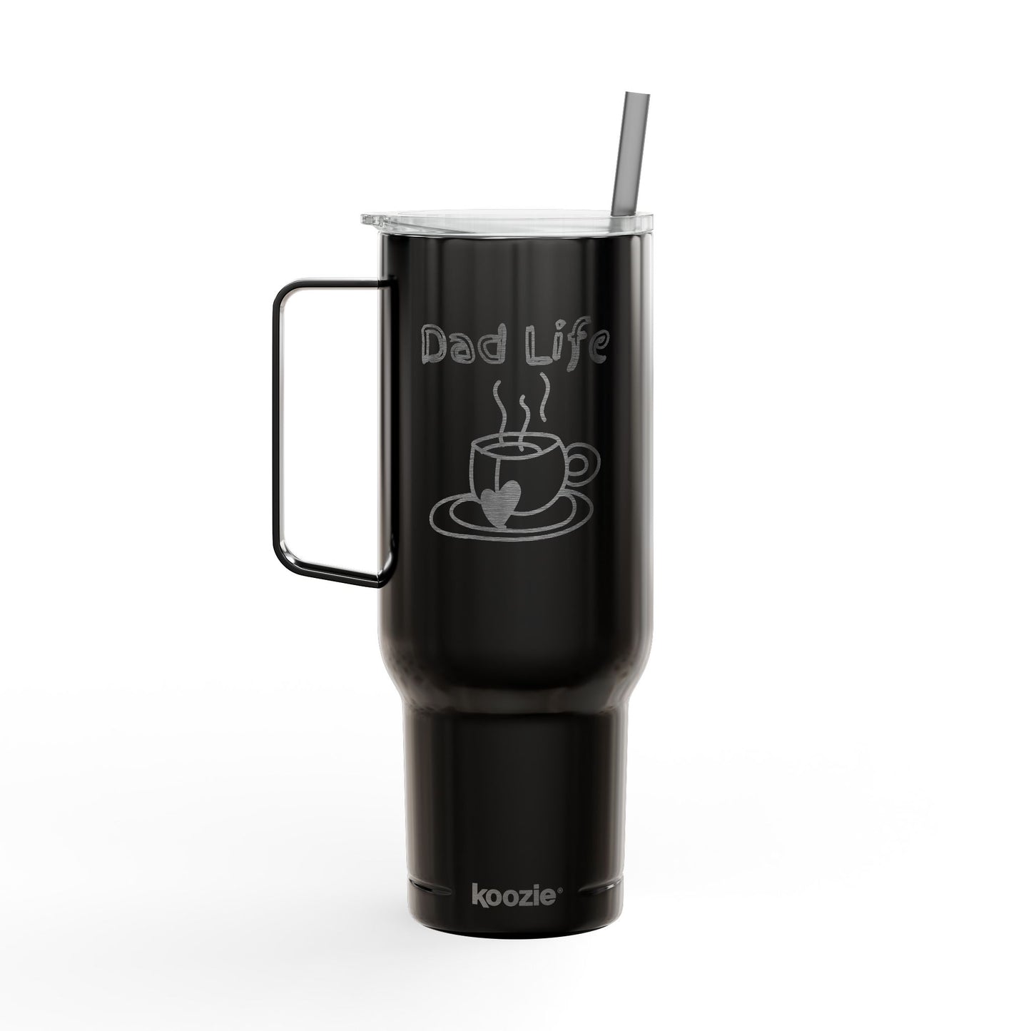 Dad Life – Because Coffee is Life | Engraved 40oz Insulated Tumbler with Handle & Straw