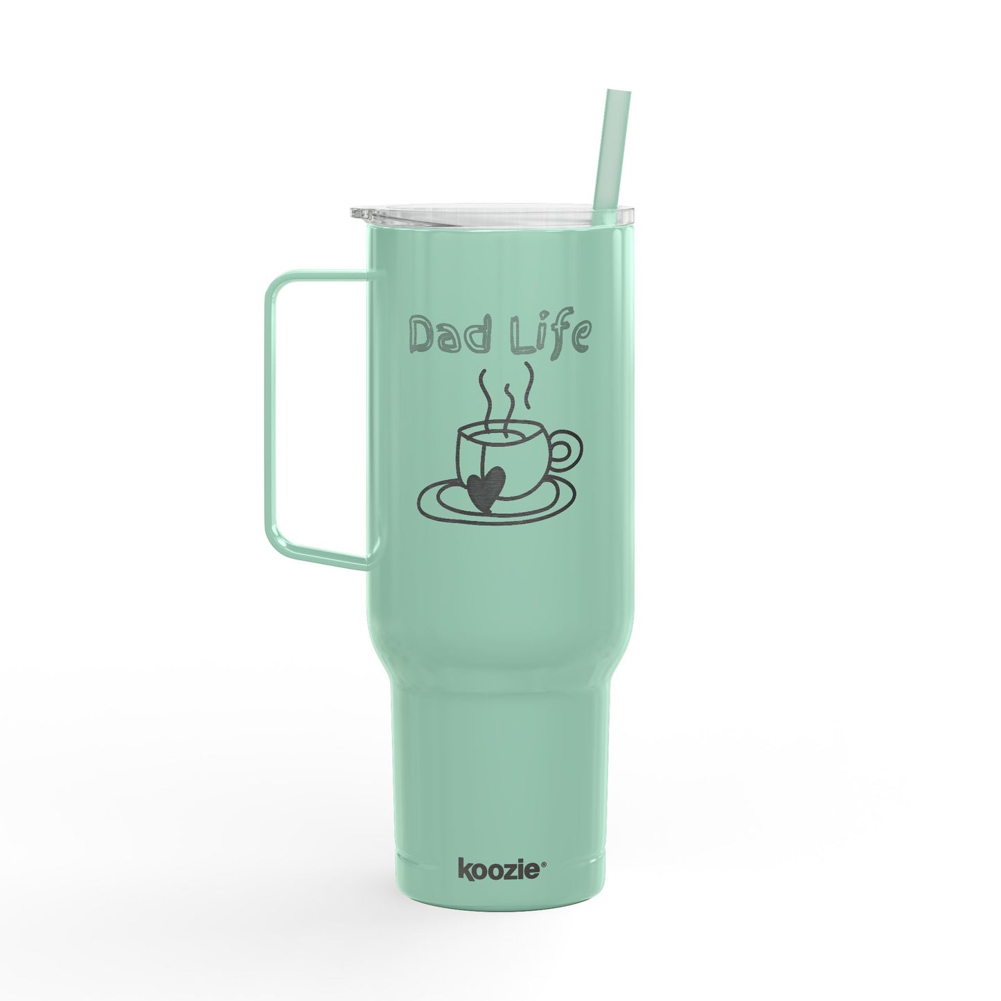 Dad Life – Because Coffee is Life | Engraved 40oz Insulated Tumbler with Handle & Straw