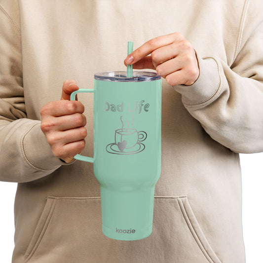 Dad Life – Because Coffee is Life | Engraved 40oz Insulated Tumbler with Handle & Straw