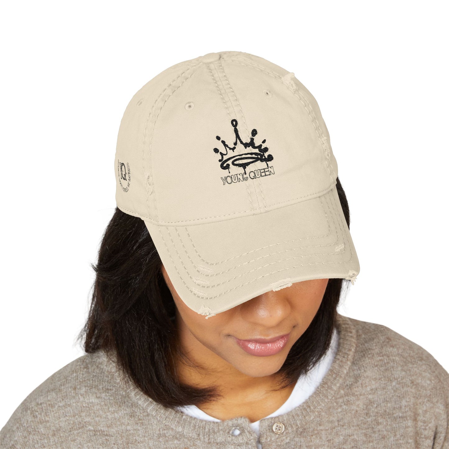 Young Queen Distressed Cap Khaki – Trendy Casual Hat for Everyday Royalty
