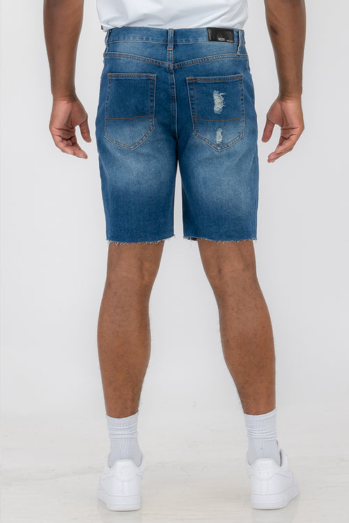 Raw Edge Denim Shorts – Men’s Distressed Above-the-Knee Streetwear